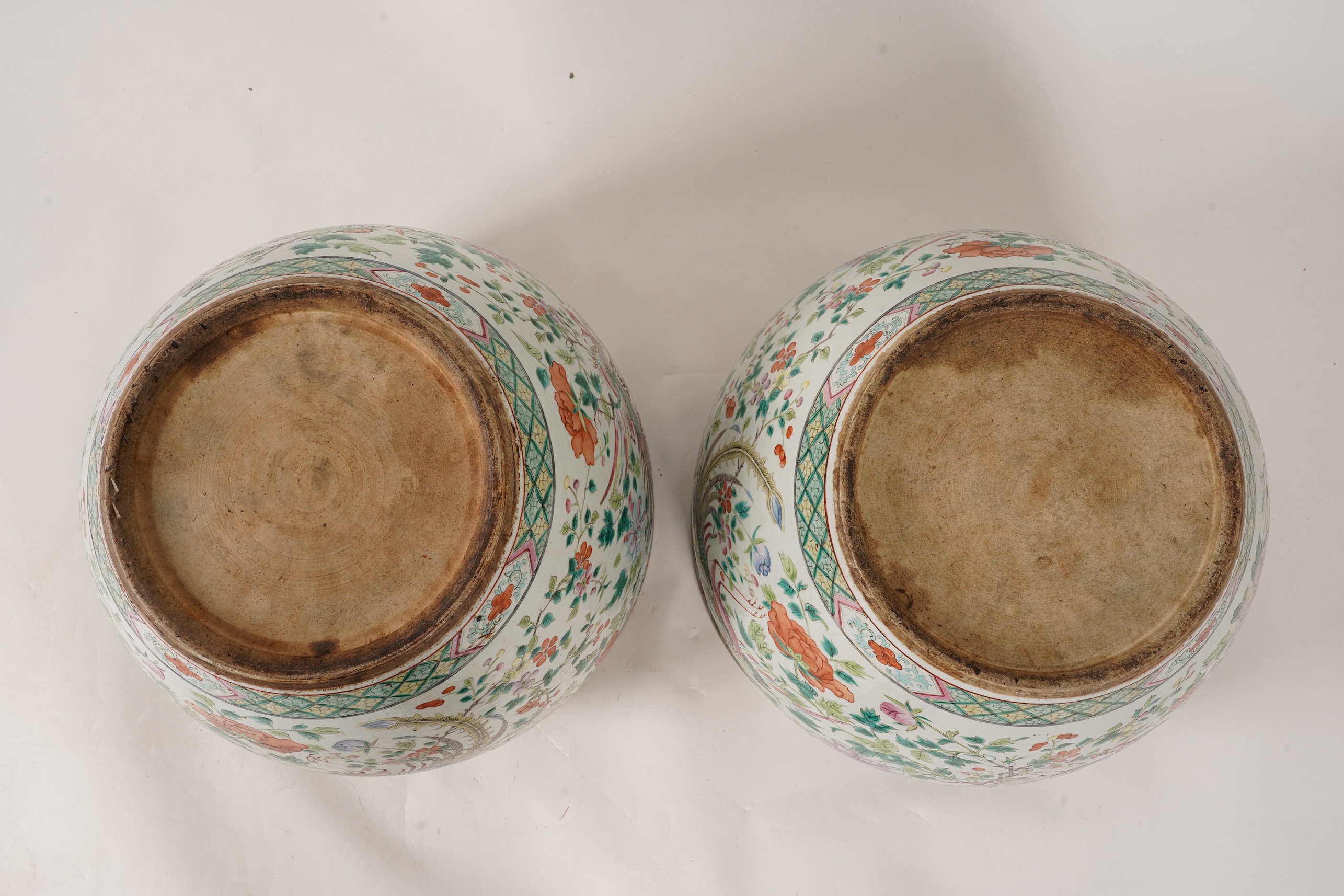 A good pair of large Chinese famille rose fish bowls, 19th century
